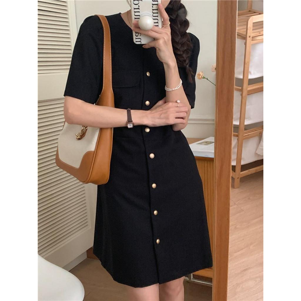 Đầm Ngắn Tay Dáng Vừa Phong Cách Retro Pháp 54254 Dễ Phối Đồ