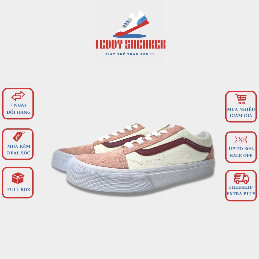 Giày Thể Thao 𝗩𝗮𝗻𝘀 Vault Old Skool Nam Nữ Trắng Hồng Full Bill Box, Giày Vans Vault Old Skoll Màu Hồng Full Box