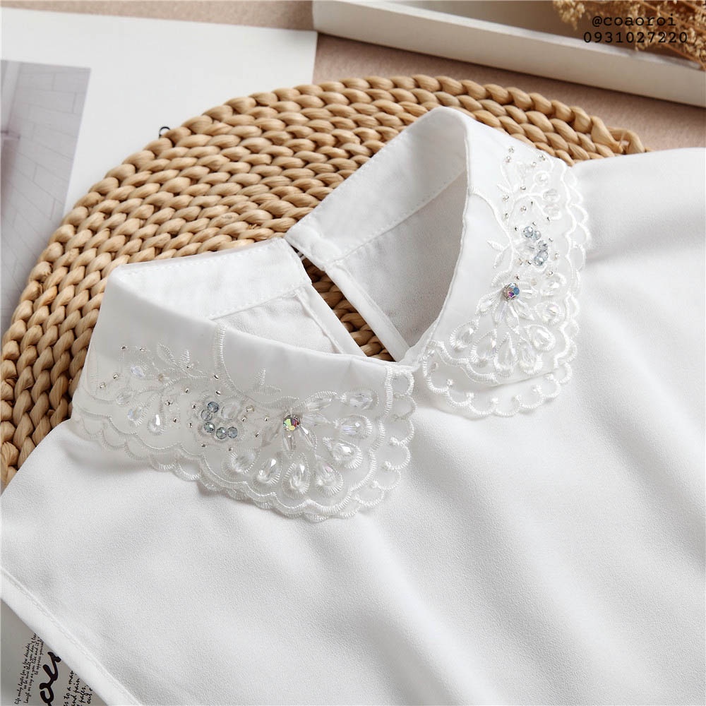 Cổ áo giả đính đá cách điệu mặc trong áo len đầm không cổ tạo kiểu - Mã CD52