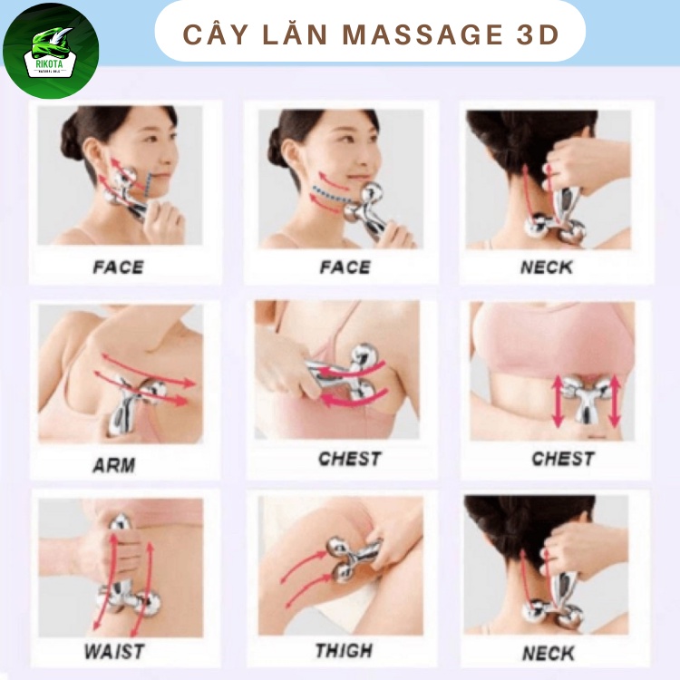 Cây Lăn Mát Xa  Mặt 3D Giúp Thon Gọn Nâng Cơ Mặt Rikota NLCLMX3D