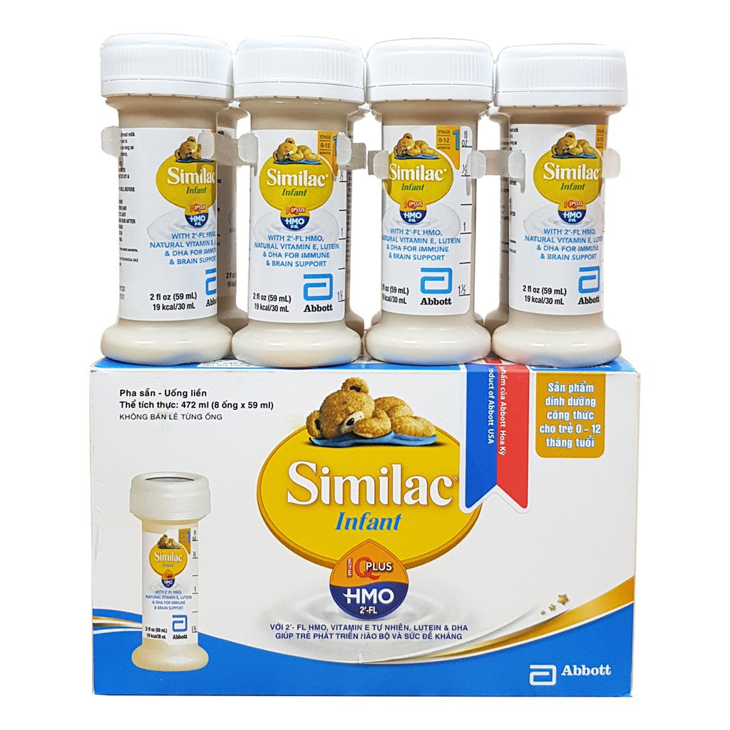 4 ống Sữa nước Similac Infant HMO 59ml 19 kcal/fl oz cho bé(TẶNG NÚM TI )