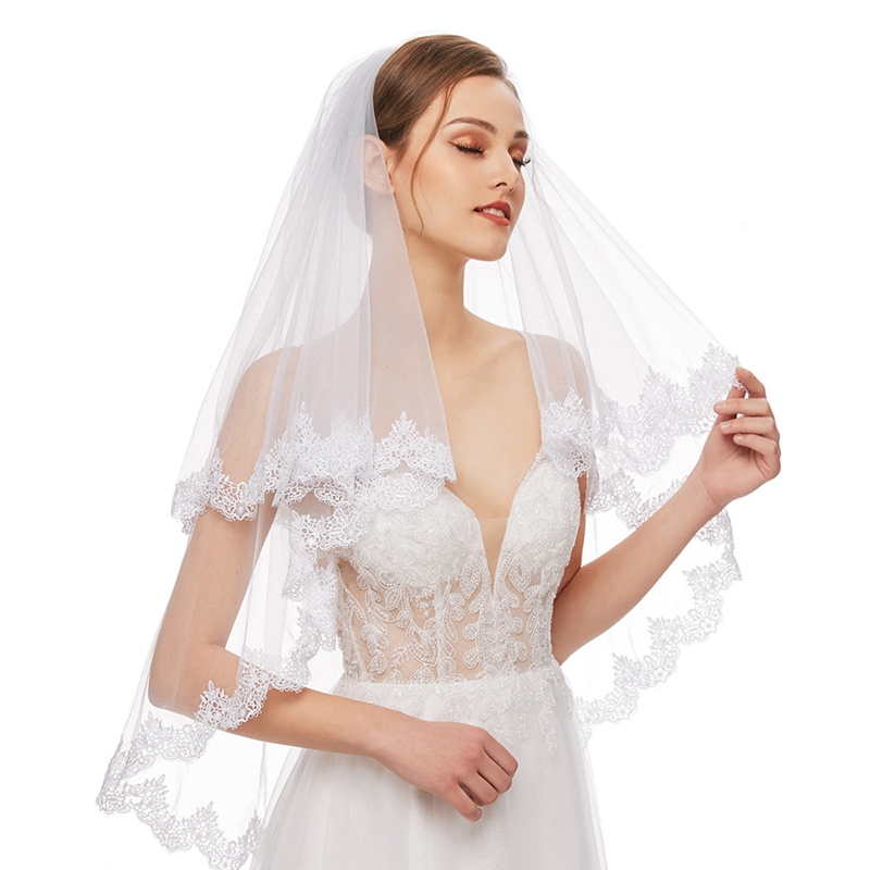 Mạng Che Mặt Phối Ren Kích Thước 60x80cm 23 62x31 49inch Cho Cô Dâu