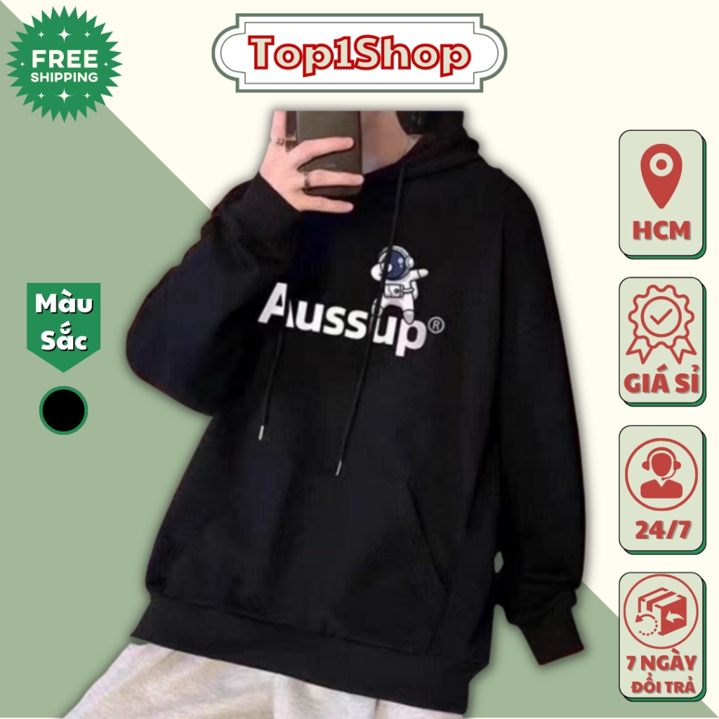 Áo khoác nam hoodie Phi Hành Gia Aussup Nón 2 lớp form rộng chất nỉ bông cao cấp dày dặn