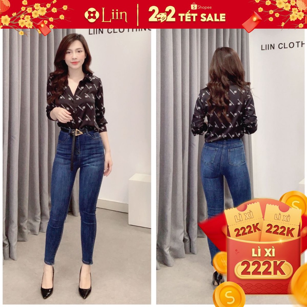 Áo Sơ Mi nữ màu Đen họa tiết Chữ cá tính, chất liệu lụa đẹp, dễ mix đồ Liin Clothing SM3805
