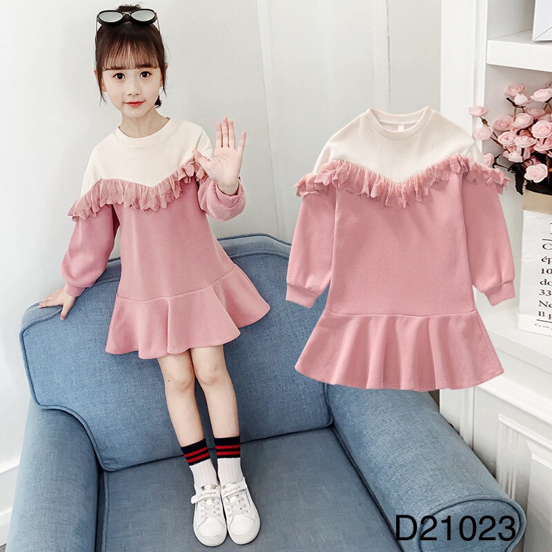 Váy len tua rua cho bé gái Đầm xòe xinh xắn full size BEESHOP D21023
