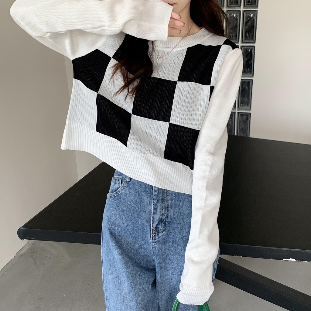 Áo len tay dài cổ tròn màu sắc thời trang cho nữ