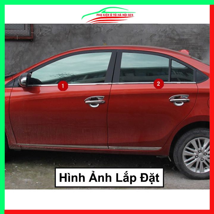 Bộ nẹp viền chân kính cong kính Toyota Vios 2014-2018 Inox sáng bóng chuẩn form xe