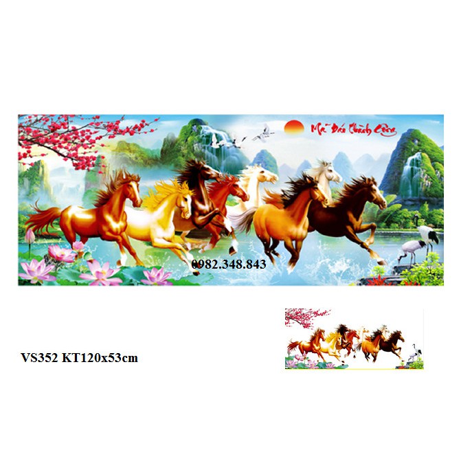 Tranh đính đá mã đáo thành công KT:120x53cm. Tranh gắn đá chưa gắn.