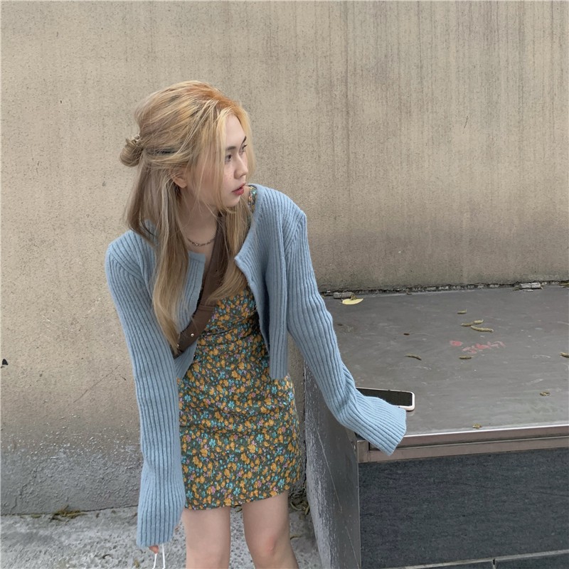 [ CÓ SẴN ] Set đầm hoa Ferrax dáng suông + áo khoác Cardigan xanh | BigBuy360 - bigbuy360.vn