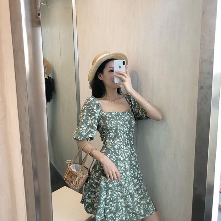  Đầm ngắn cổ vuông in hoa phong cách Hàn Quốc thời trang cho nữ | BigBuy360 - bigbuy360.vn