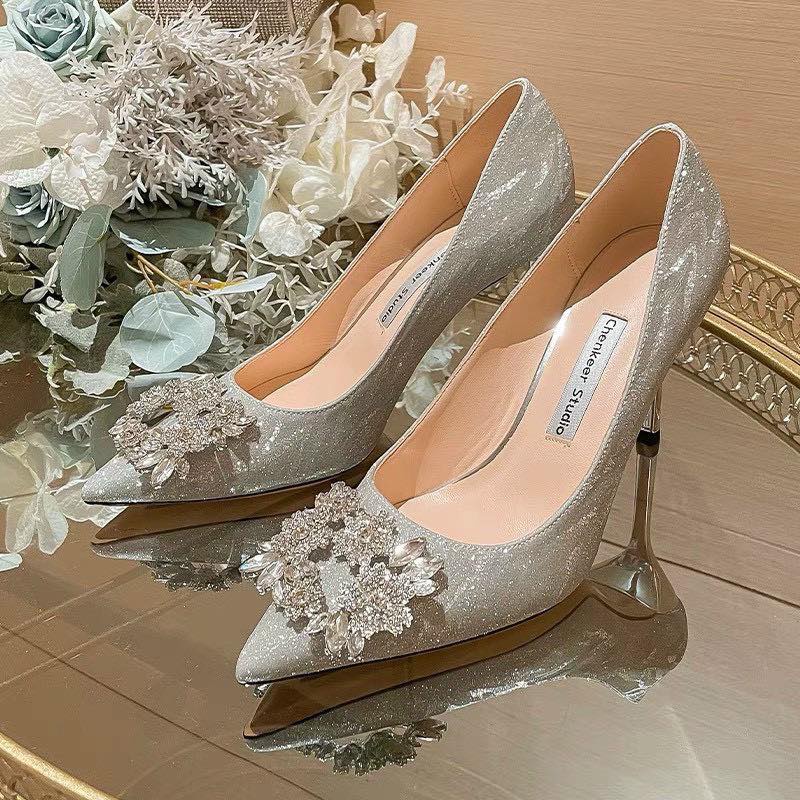 Cao gót đá vuông chất ánh nhũ X7 -  Kachi House