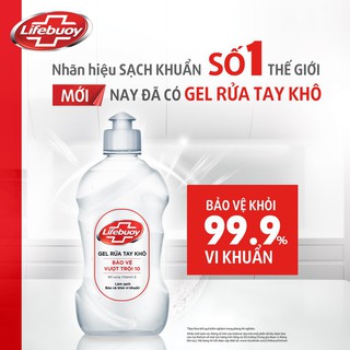 Gel rửa tay khô sạch siêu nhanh Lifebuoy Bảo Vệ Vượt Trội 10 (Chai nắp bạc 235ml)