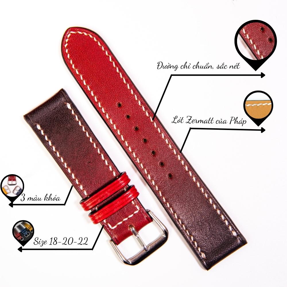Dây da đồng hồ Vnstrap dây đồng hồ 18mm 20mm 22mm handmade da chuyển sắc gia xịn cao cấp đẹp giá rẻ nhập khẩu 3 màu R36