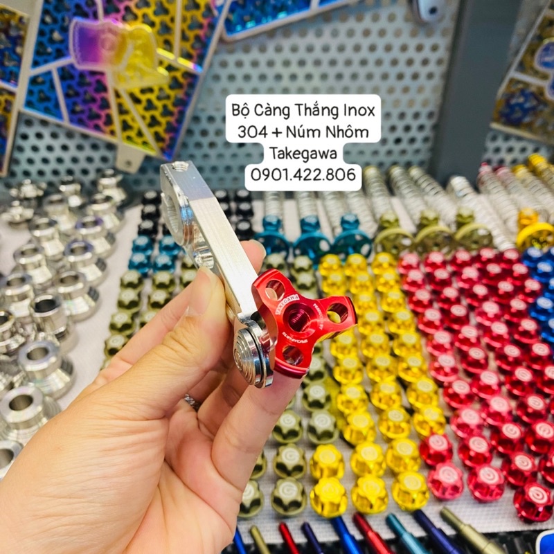 Bộ càng thắng inox 304 Takegawa Núm nhôm màu kèm lo xo đũa thắng