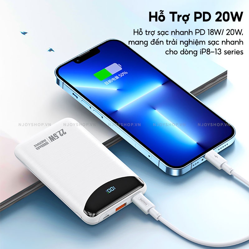 Sạc Dự Phòng Mini Remax 10000mah Nhỏ Gọn Sạc Nhanh Pin Polymer Cho Điện Thoại IP Samsung Huawei Xiaomi Njoyshop