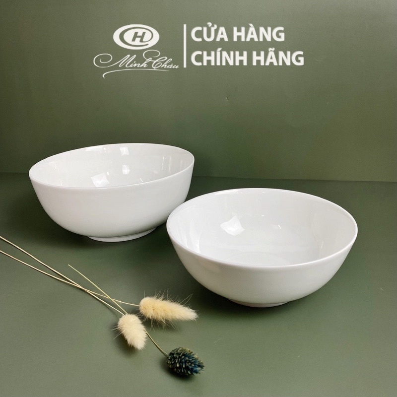 Set 2 Bát Tô Sứ Xương Trắng Trơn Minh Châu 8inch 20cm - Bát Tô Sứ Sâu Lòng - Xuất Xứ Việt Nam