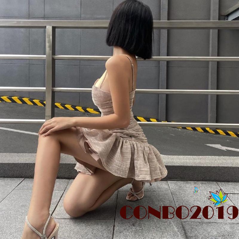 Hgm-đầm Hai Dây Màu Trơn Hở Lưng Thời Trang Mùa Hè Cho Nữ Size S / M / L