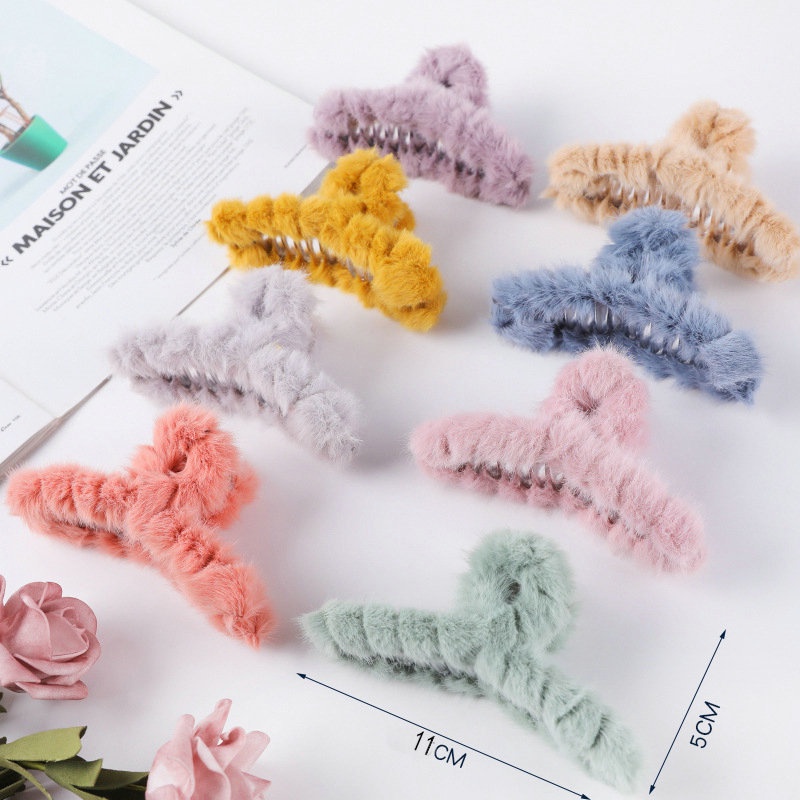 Kẹp tóc lông nhung màu kẹo dễ thương phong cách Hàn Quốc thời trang thu đông cho nữ