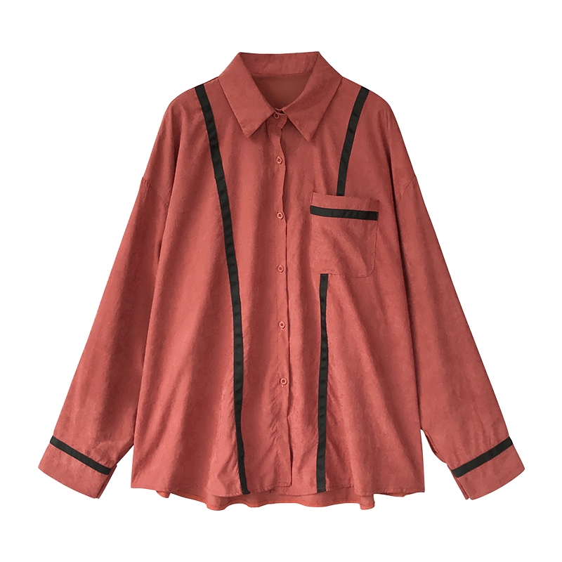 Áo sơ mi tay nữ tay dài hoạ tiết sọc kẻ sành điệu phong cách Hàn Quốc