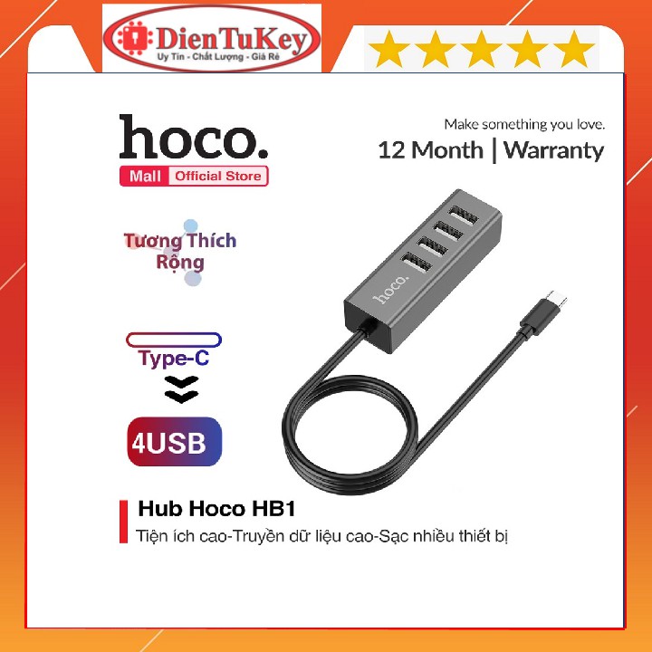 HUB 4 cổng USB Hoco HB1 tương thích cao chất liệu vỏ hợp kim nhôm cao cấp