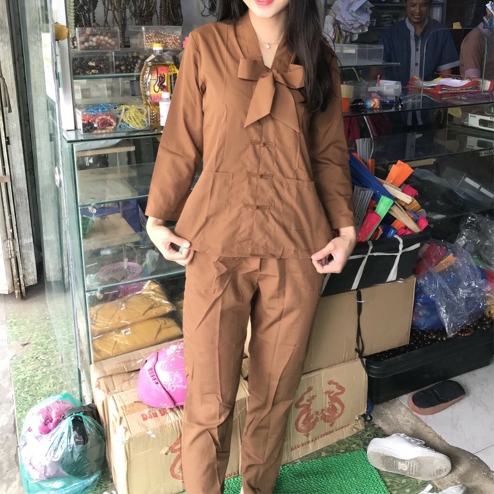 Quần Áo nữ Phật Tử, đồ lam Đi Chùa mẫu LA HÁN NƠ mã A39A