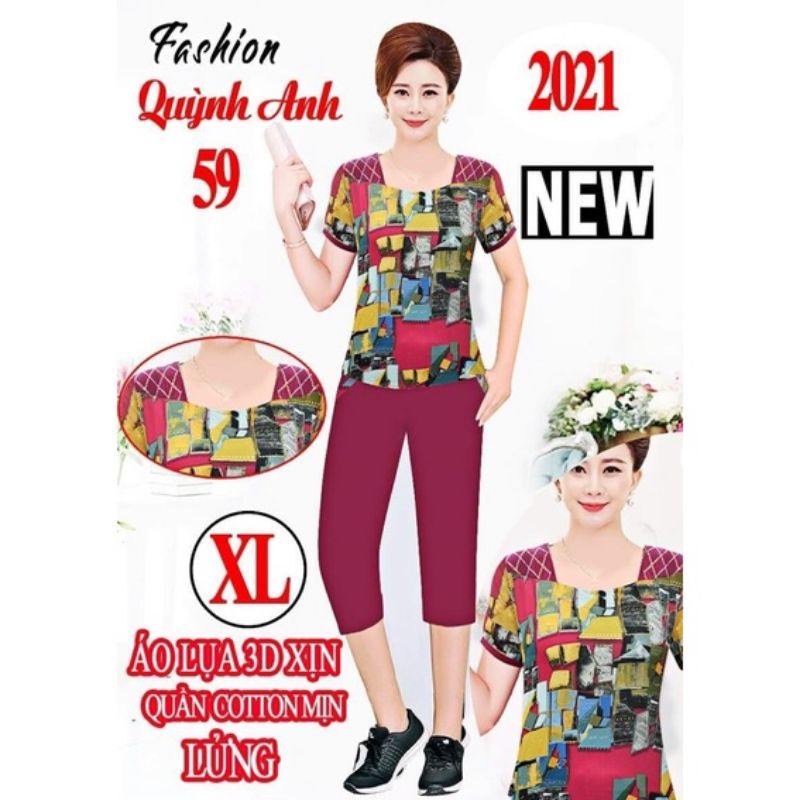 Bộ lửng Quỳnh Anh ,áo lụa 3d xịn,quần cotton mịn sale sốc(có size đại)