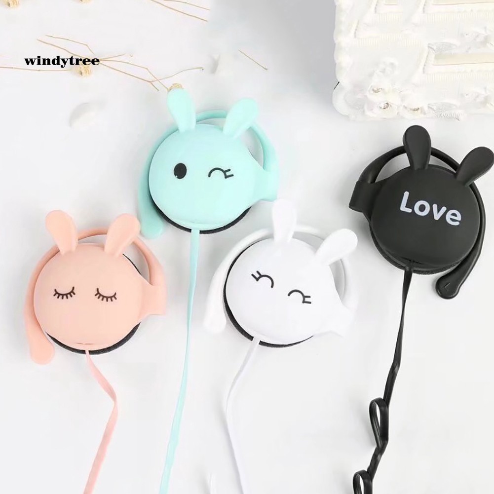 WDTE Cute Rabbit Stereo Earphone Headphone with Mic 3.5mm Ear-hook Sport Headset Gift