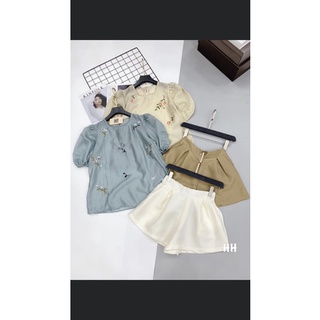 Set áo tay bồng thêu hoa quần tafta siêu hot