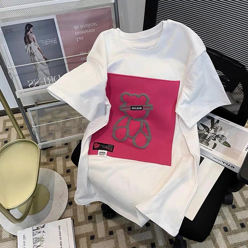 FREESHIP ÁO THUN TRẮNG GẤU HỒNG FORM THỤNG CHUẨN QCCC