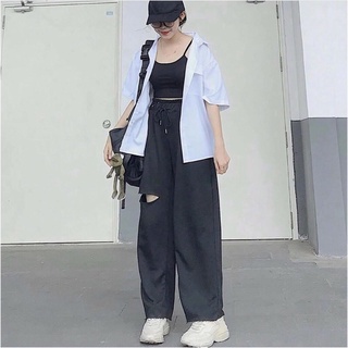 quần nữ ống rộng cạp chun chất da cá