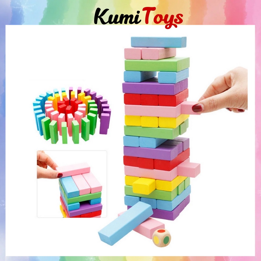 Đồ chơi rút gỗ nhiều màu sắc 48 thanh cỡ to loại đẹp Kumi toys