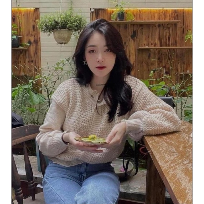 Áo len cadigan rách gấu (hàng Quảng Châu)