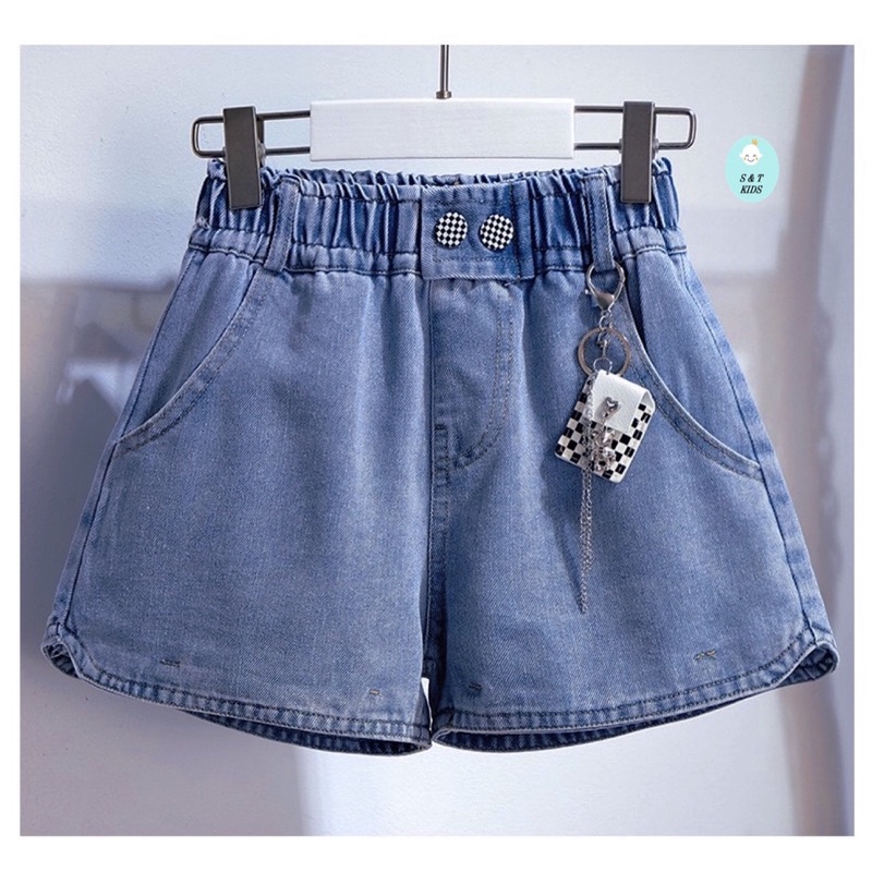 (30-45kg) quần sooc jean đùi mềm cho bé gái (tặng kèm phụ kiện)