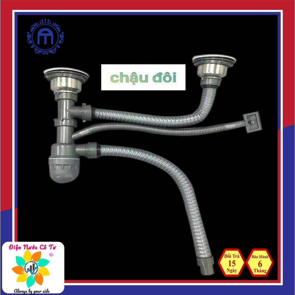 Bộ xả chậu rửa chén đôi 304 bộ xả chậu chén 2 hộc
