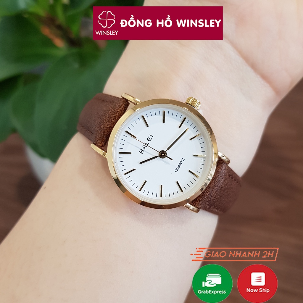 Đồng hồ nữ nam đôi đeo tay dây da chính hãng Halei mạ vàng chống nước thời trang giá rẻ - Hàng nhập khẩu