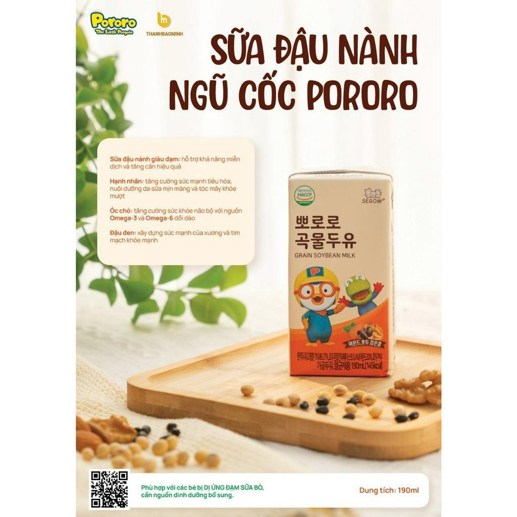 Sữa Dinh Dưỡng Pororo Hàn Quốc Vị Chuối/ Dâu/ Socola, Sữa Đạu Nành Pororo Hộp 190ml