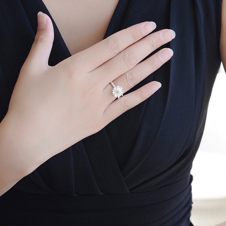 Nhẫn nữ hoa cúc họa mi nhỏ xinh, bạc S925 - N69