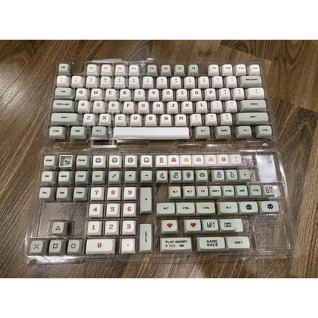 Keycap Gameboy Pacman Xám Trắng Classic, Nút Bàn Phím Cơ nhựa PBT in Dye Sub Profile XDA 143 phím