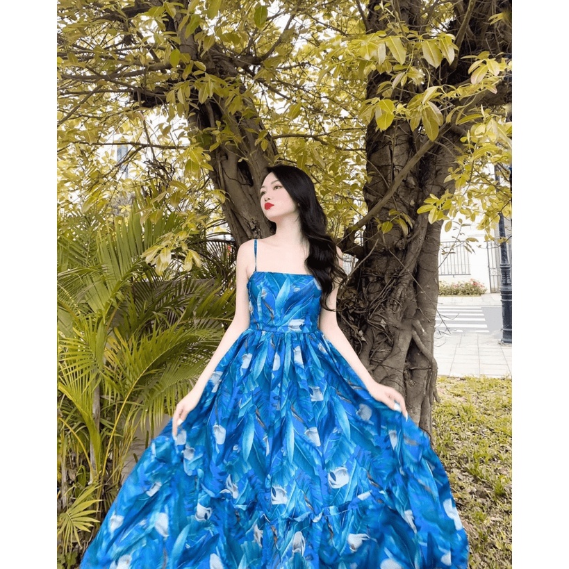 ĐẦM VOAN NỮ IN HOA DÁNG XÒE HAI DÂY THANH THOÁT NHƯ CÔNG CHÚA HHP FASHION
