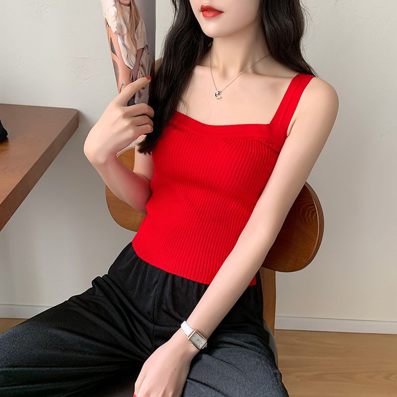 GENAISHA Áo hai dây dệt kim dáng ôm phong cách thời trang mùa hè 0304