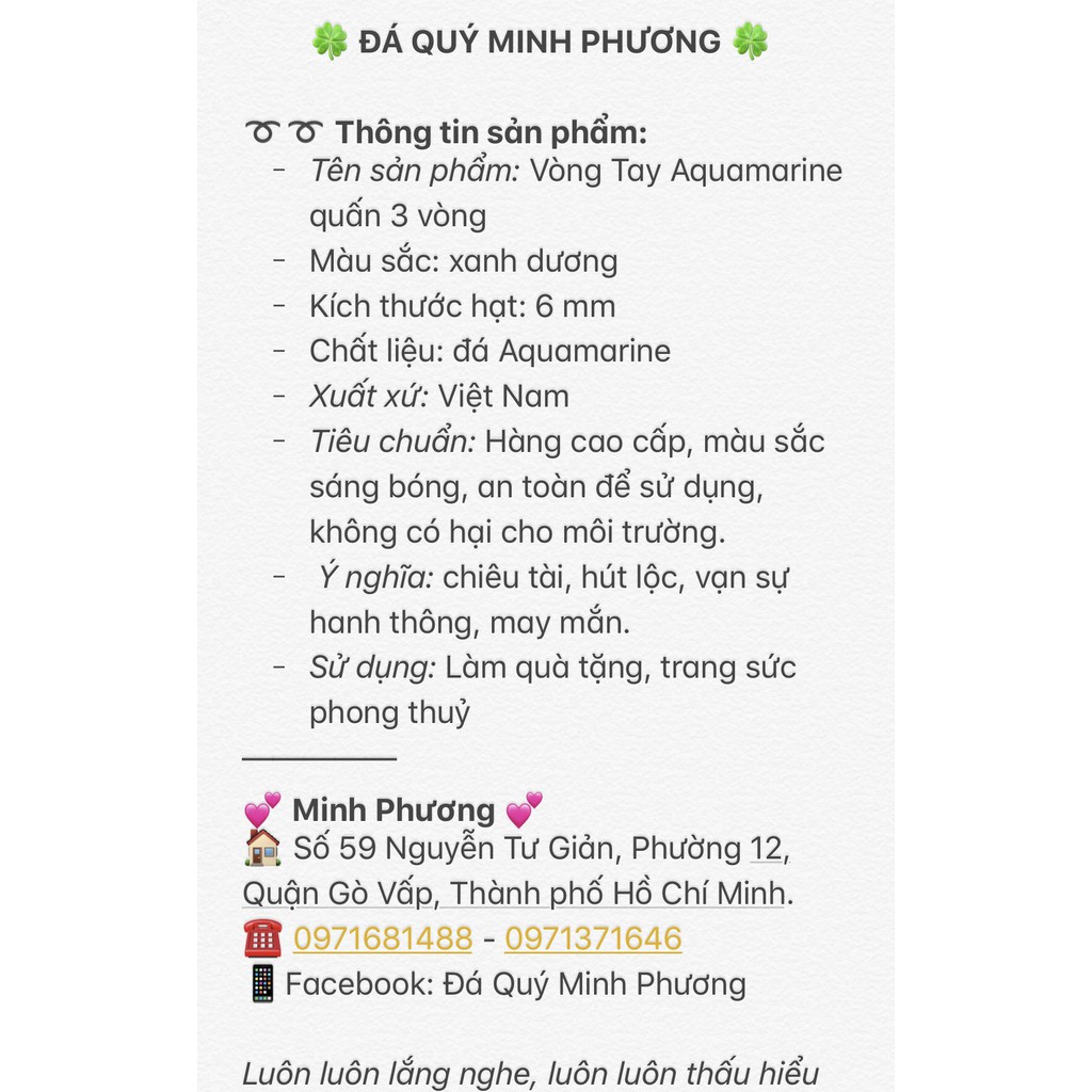 Vòng tay đá Aquamarine xanh dương thiên nhiên quấn 3 vòng Tặng kèm hộp đựng VT100 - Hợp mệnh Mộc, Thủy