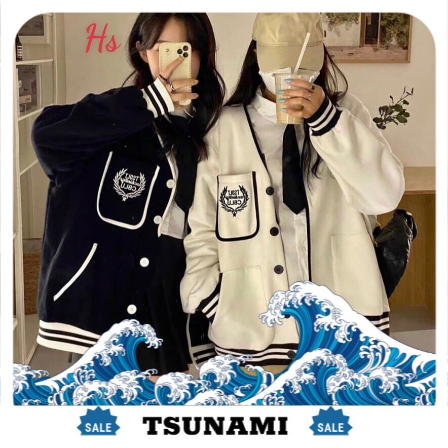 Áo cardigan , áo khoác nỉ nam nữ đen trắng viền CBLU cúc cài phối màu sọc Freeship | BigBuy360 - bigbuy360.vn