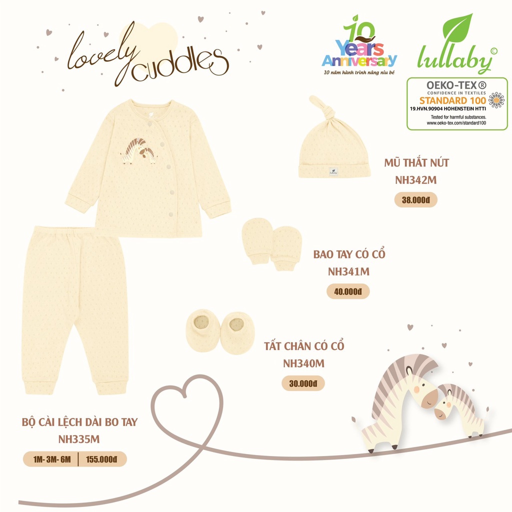 [ LULLABY ] Bộ quần áo cài lệch bo tay cho bé sơ sinh đến 6 tháng NH335M
