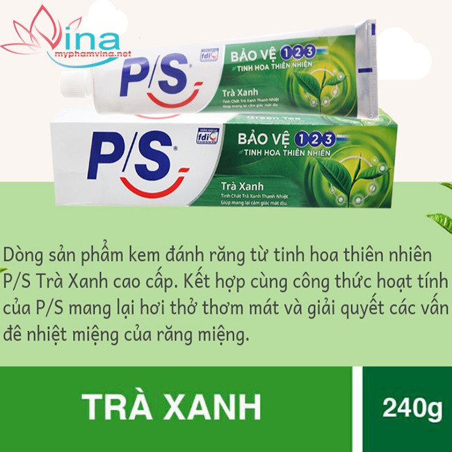 Kem đánh răng PS Bảo vệ 123 trà xanh tinh hoa thiên nhiên 240gr