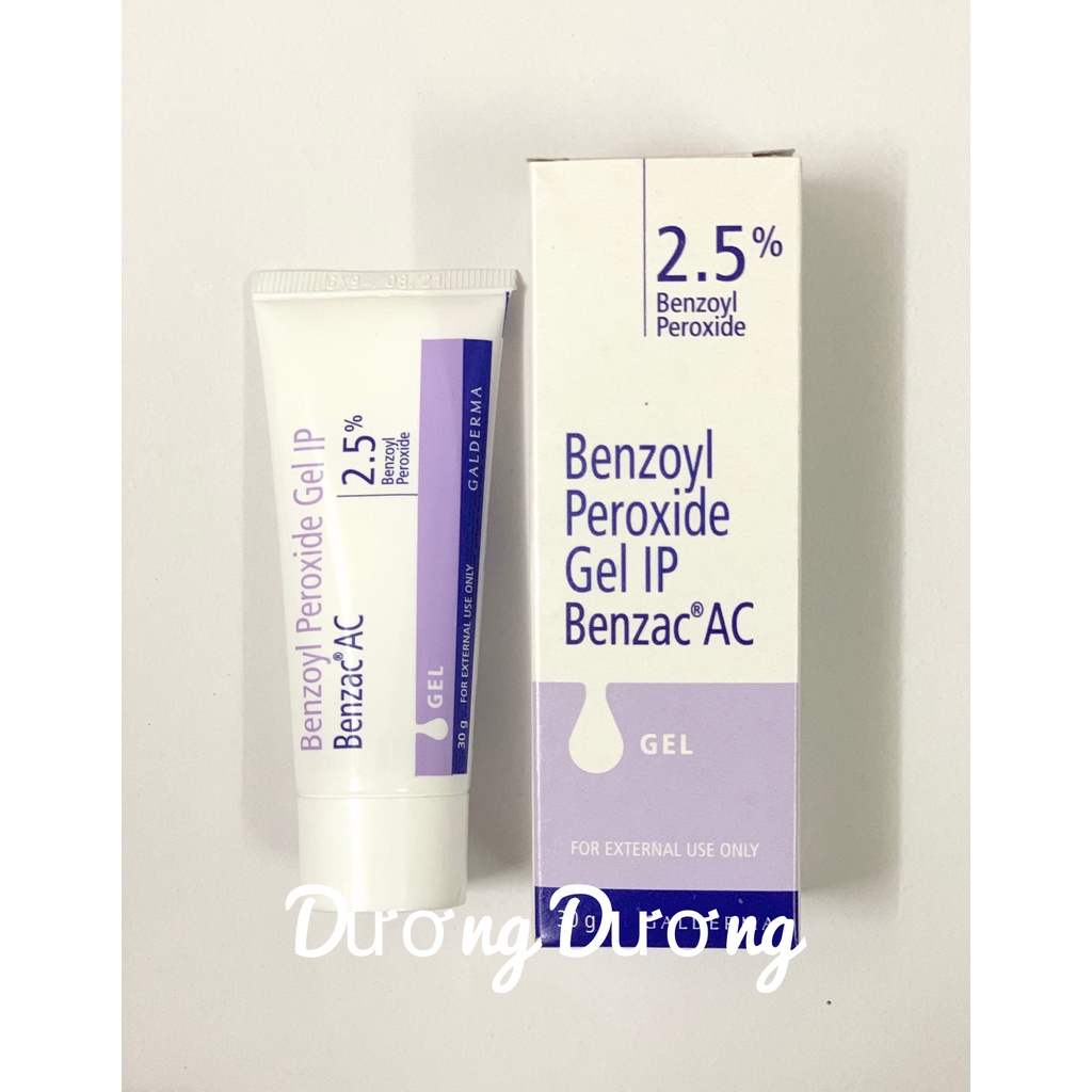 Gel hỗ trợ giảm mụn, hết mụn viêm Benzac AC Benzoyl Peroxide 2,5% - 5% 30g Ấn Độ