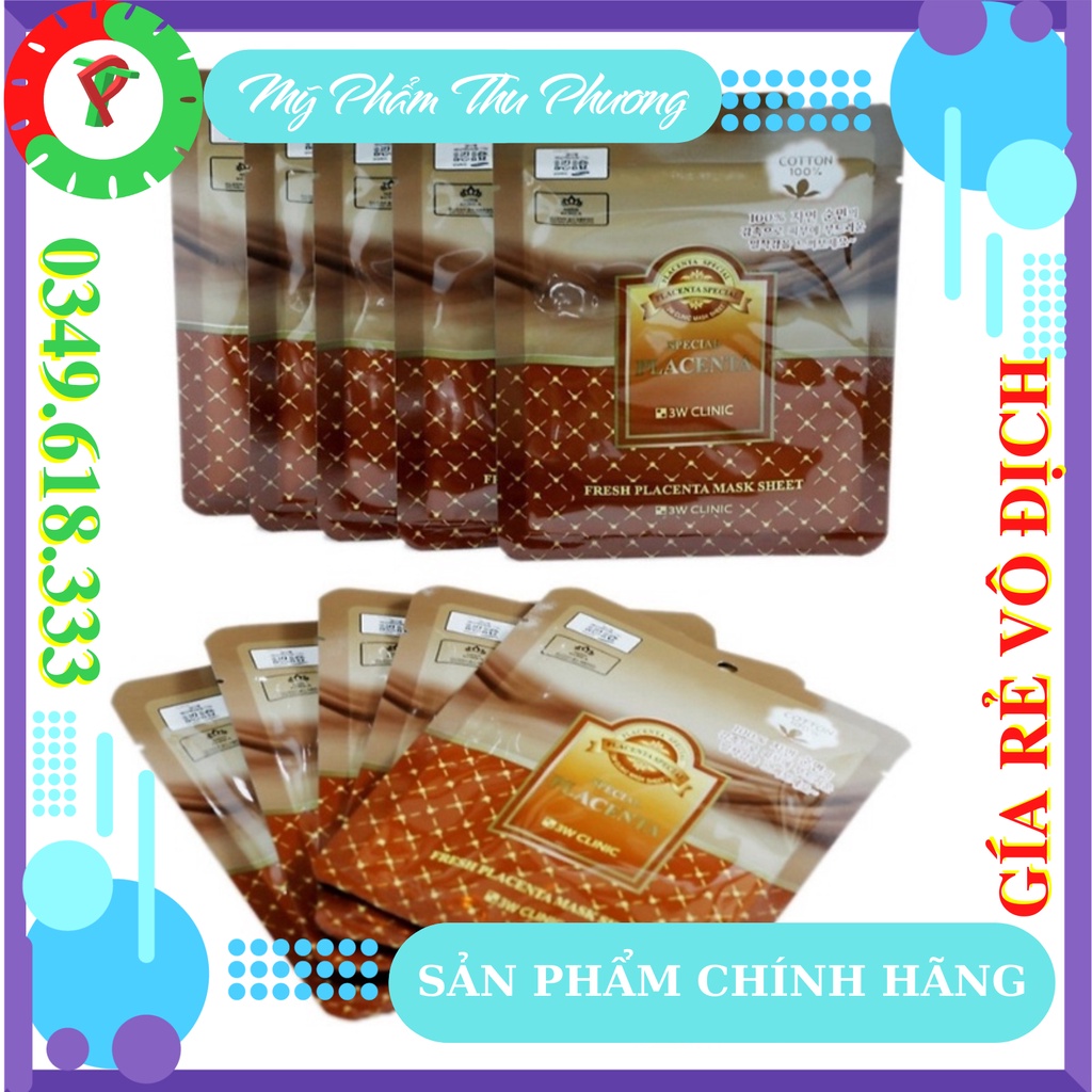 1 Mặt nạ giấy nhau thai cừu mỹ phẩm Hàn Quốc chính hãng dưỡng da cao cấp 3W Clinic Fresh Placenta mask sheet