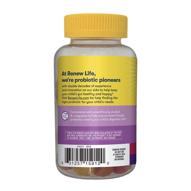 Kẹo dẻo siêu lợi khuẩn cho bé từ 3tuổi RenewLife Kids Probiotic chứa 3 tỷ lợi khuẩn 60v USA