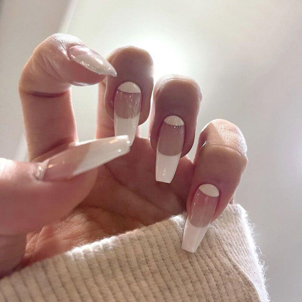 ESPO Set 24 Móng Tay Giả Dáng Dài Màu Trắng Trang Trí Nghệ Thuật