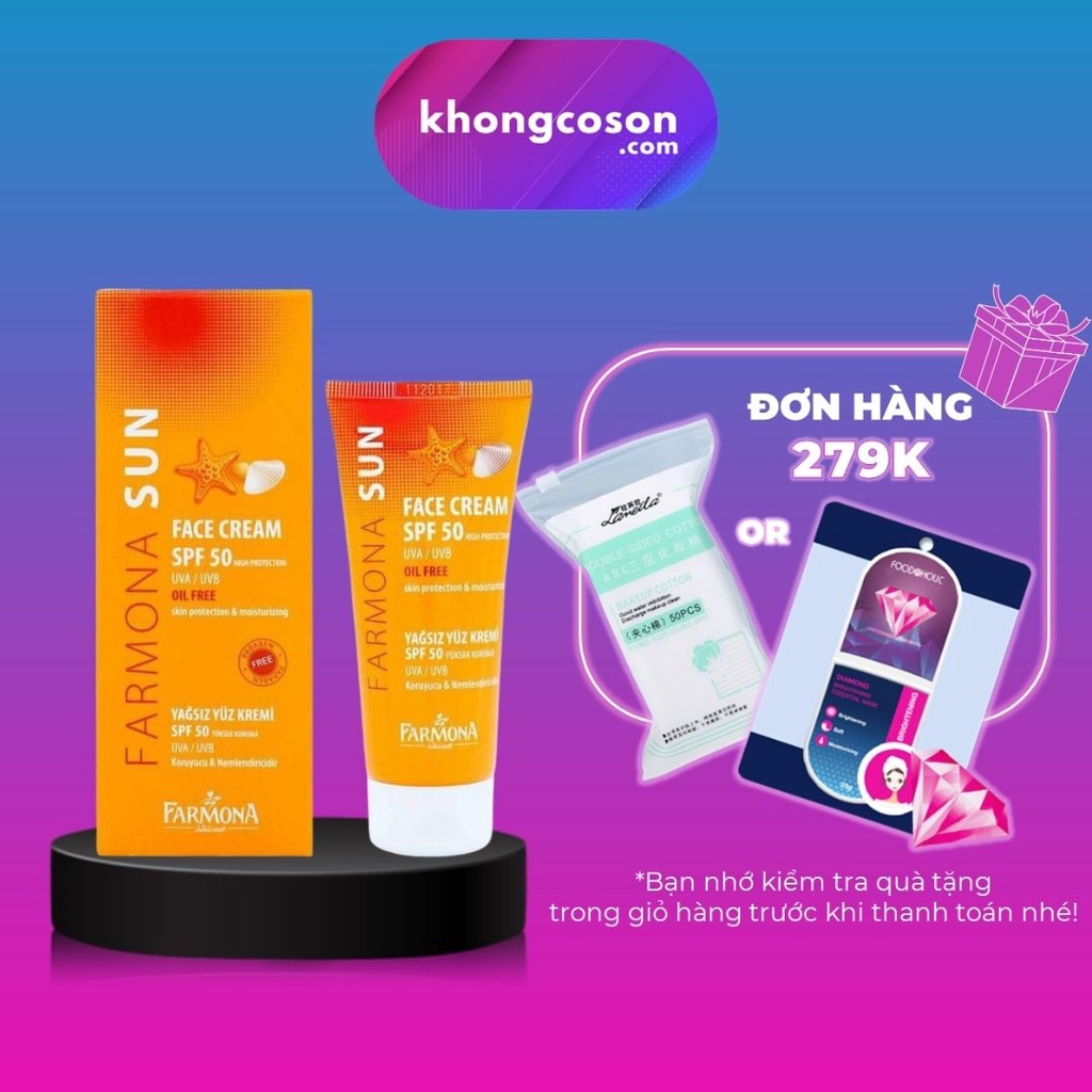 Kem Chống Nắng Farmona Kiềm Dầu Cho Da Dầu Mụn Hỗn Hợp Chống Nước Farmona Sun Face Cream SPF50 Oil Free 50ml- Khongcoson