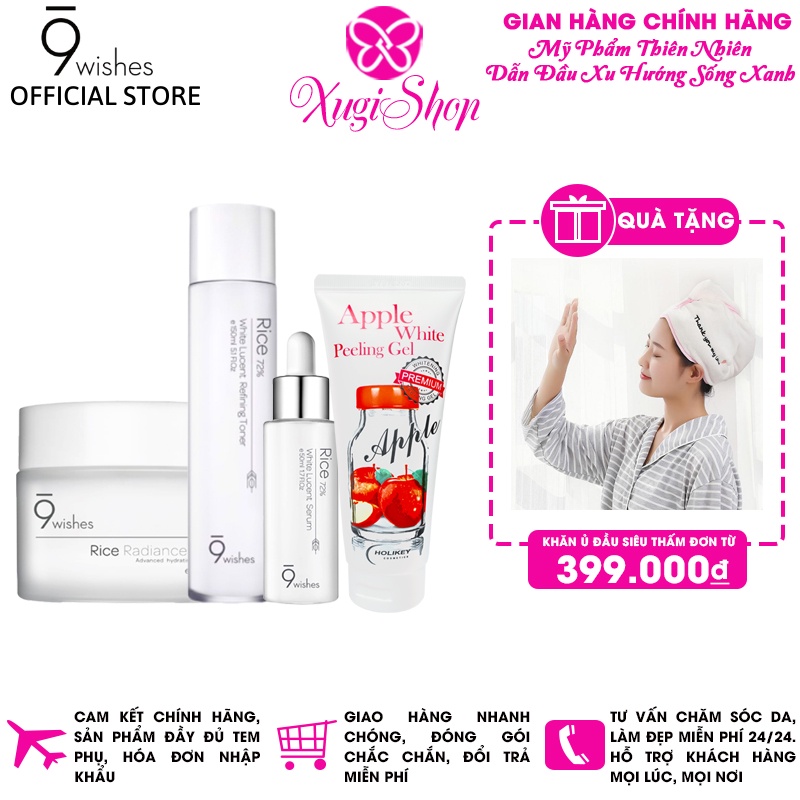 Bộ sản phẩm cao cấp dưỡng trắng da, giảm nhăn 4 món 9wishes + 3W Clinic